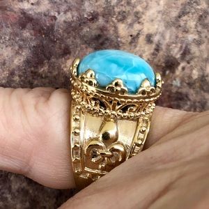 Dallas Prince oval Larimar Etruscan Ring